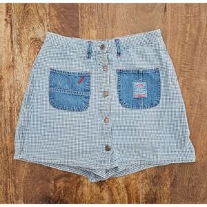 Vintage Y2K Squeeze Jeans Skort Women's 11/12 Blue Plaid Denim Skirt Shorts